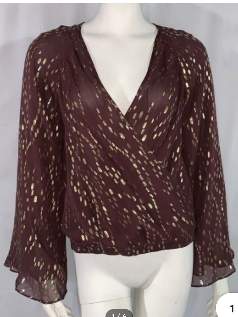 NWT Anthropologie The Addison Story Brown Gold Silk Blouse w/ Cape Sleeves Sz S